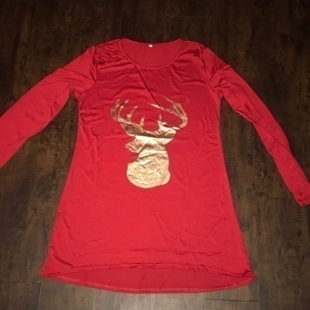 NWT Holiday Red mini dress long sleeve golden deer